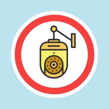 Video izleme etiketi, CCTV kamera etiketi düz renk biçimi, vektör illüstrasyonu