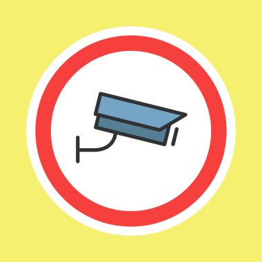 Video izleme etiketi, CCTV kamera etiketi düz renk biçimi, vektör illüstrasyonu
