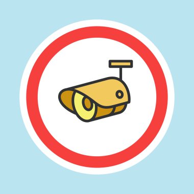 Video izleme etiketi, CCTV kamera etiketi düz renk biçimi, vektör illüstrasyonu