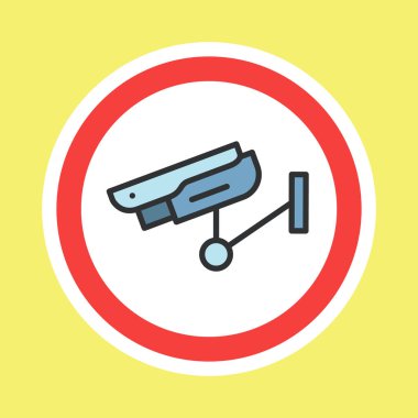 Video izleme etiketi, CCTV kamera etiketi düz renk biçimi, vektör illüstrasyonu