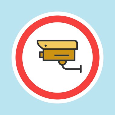 Video izleme etiketi, CCTV kamera etiketi düz renk biçimi, vektör illüstrasyonu