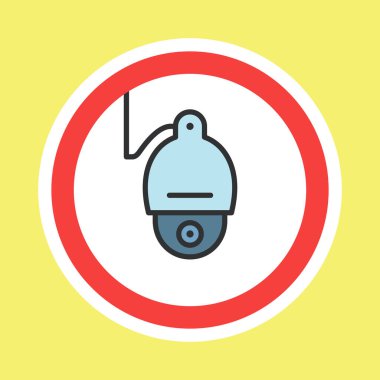 Video izleme etiketi, CCTV kamera etiketi düz renk biçimi, vektör illüstrasyonu