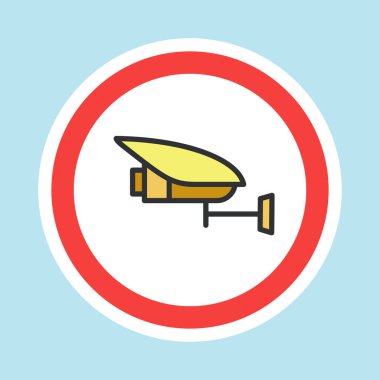 Video izleme etiketi, CCTV kamera etiketi düz renk biçimi, vektör illüstrasyonu