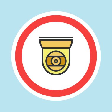 Video izleme etiketi, CCTV kamera etiketi düz renk biçimi, vektör illüstrasyonu