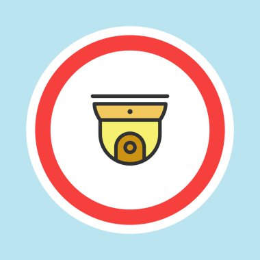 Video izleme etiketi, CCTV kamera etiketi düz renk biçimi, vektör illüstrasyonu