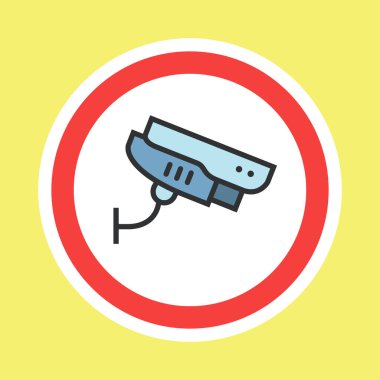 Video izleme etiketi, CCTV kamera etiketi düz renk biçimi, vektör illüstrasyonu