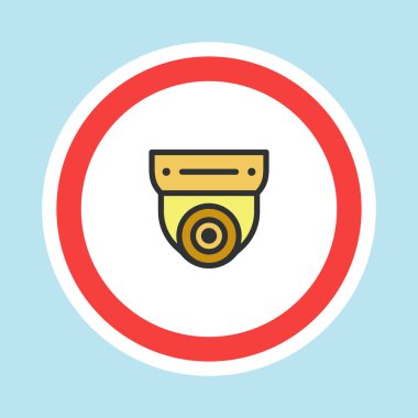 Video izleme etiketi, CCTV kamera etiketi düz renk biçimi, vektör illüstrasyonu