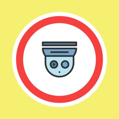 Video izleme etiketi, CCTV kamera etiketi düz renk biçimi, vektör illüstrasyonu