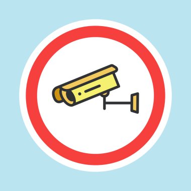 Video izleme etiketi, CCTV kamera etiketi düz renk biçimi, vektör illüstrasyonu