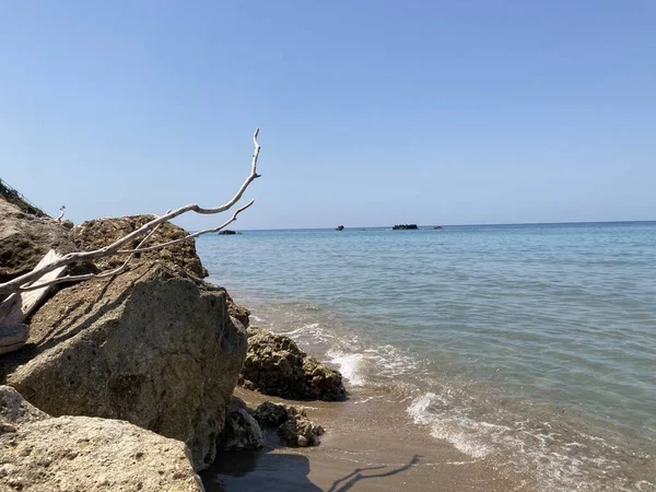 Rocky Prasoudi Strand Korfu Szigetén Görögországban Nyáron — Stock Fotó
