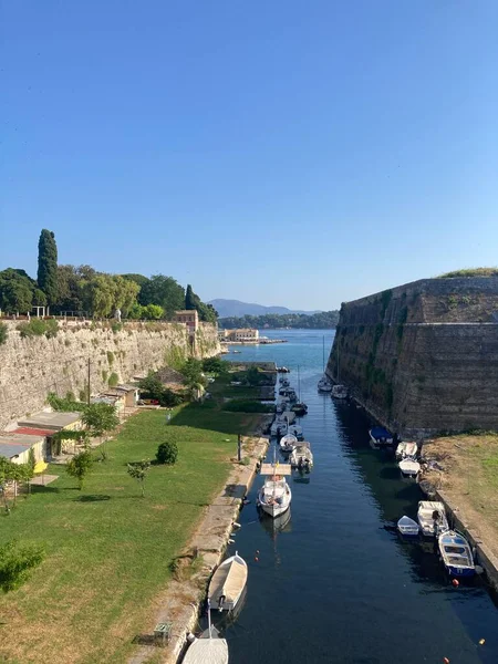Detail Der Alten Burg Und Des Hafens Der Hauptstadt Korfu — Stockfoto