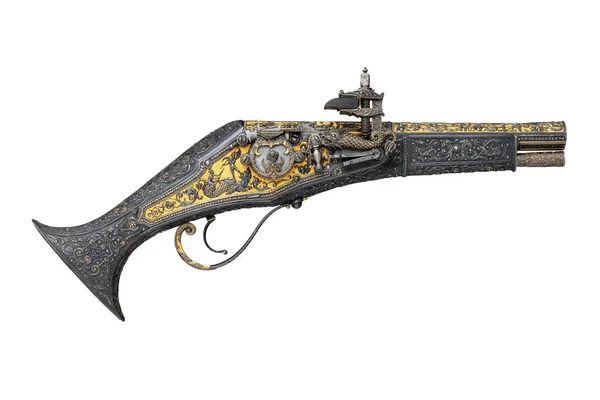 Antiga Pistola Histórica Século Xvii Isolada Sobre Fundo Branco Vista — Fotografia de Stock