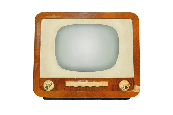 白の背景に隔離された古いレトロCrtテレビ受信機 ヴィンテージアナログテレビ技術 — ストック写真