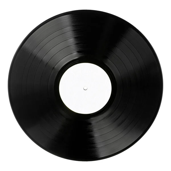 Zwart Vinyl Plaat Geïsoleerd Witte Achtergrond Vooraanzicht Close Uitgesneden — Stockfoto