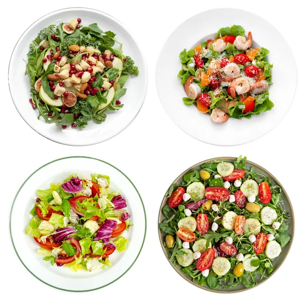 Salatteller Mit Frischem Gemüse Und Gemüse Isoliert Auf Weißem Hintergrund — Stockfoto