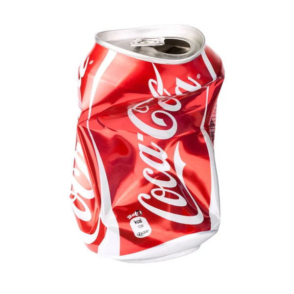 Vilnius Lithuania Kasım 2022 Ezilmiş Coca Cola 330 Kutu Beyaz — Stok fotoğraf