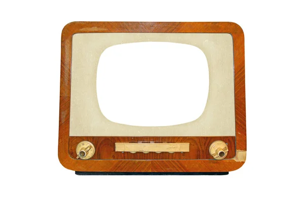 白の背景に隔離された空白の画面を持つ古いレトロCrtテレビの受信機 ヴィンテージアナログテレビ技術 — ストック写真
