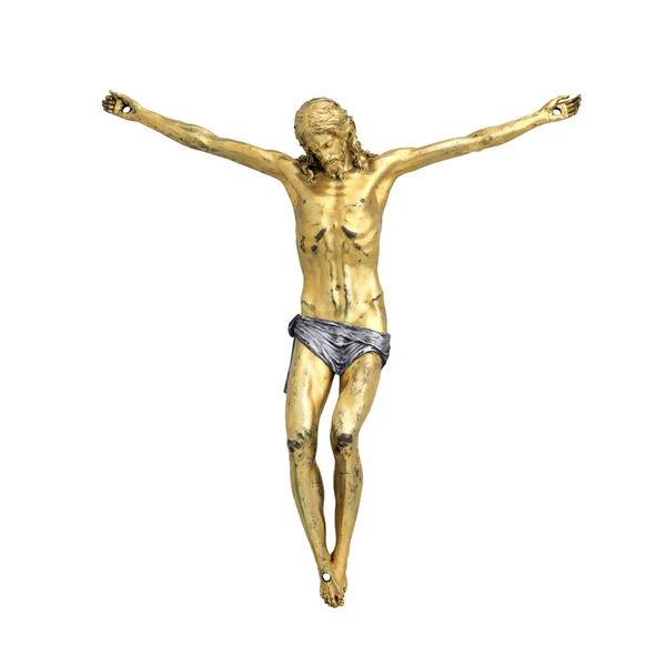 Jesus Christ Corpus Crucifix Isolated White Background Front View Color — Fotografia de Stock