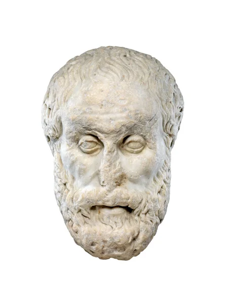Antique Marble Greek Philosopher Head Isolated White Background Front View — Stock Photo, Image