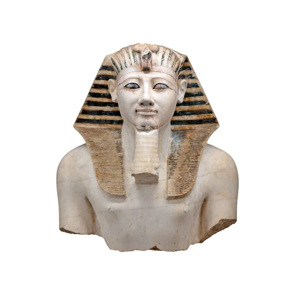 Upper Part Statue Ancient Egytpiant Pharaoh Thutmose Iii Isolated Limestone — Stock Photo, Image
