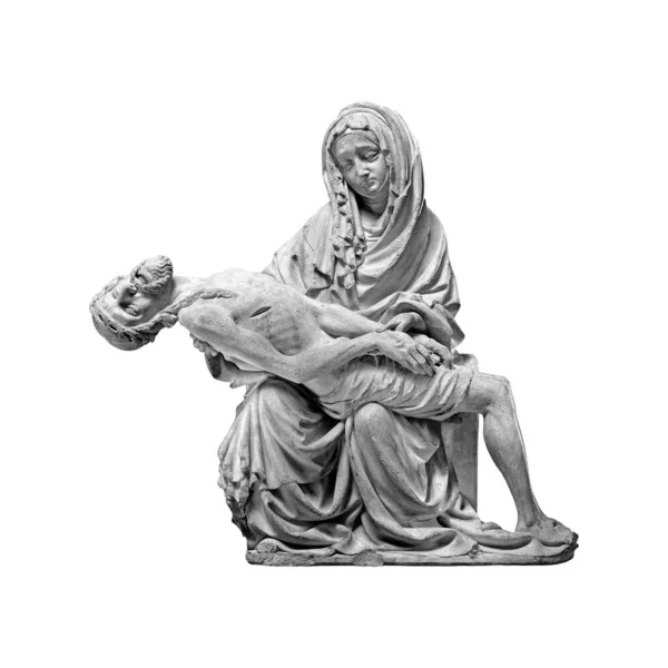 母マリアの膝の上にイエスの体ピエタ白い背景に隔離された磔刑後 — ストック写真