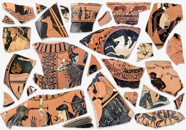 Fondo Antiguos Fragmentos Clásicos Terracota Griega Colección Piezas Cerámica Antigua Fotos de stock libres de derechos