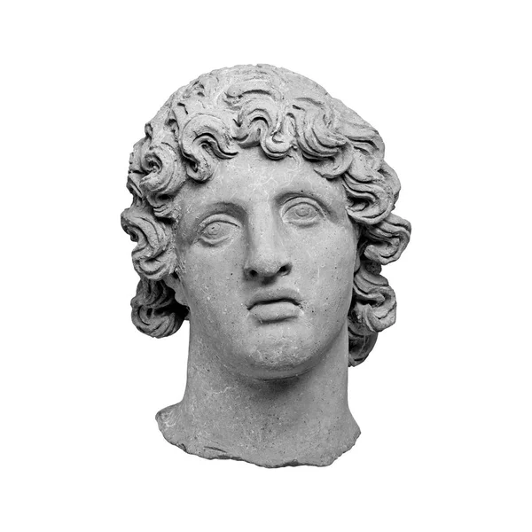 Antieke Terracotta Hoofd Van Griekse Jeugd Geïsoleerd Witte Achtergrond Vooraanzicht — Stockfoto