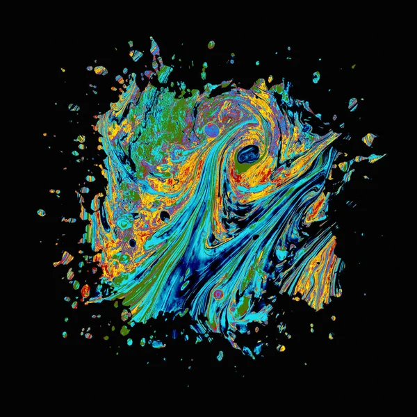 Абстрактная Разноцветная Щётка Чёрном Фоне Яркий Роскошный Мрамор Выглядящий Пятно Лицензионные Стоковые Фото