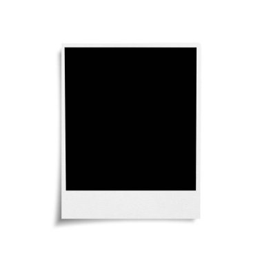 Beyaz arkaplanda izole edilmiş gölgesi olan anlık fotoğraf çerçevesi, yakın çekim şablonu