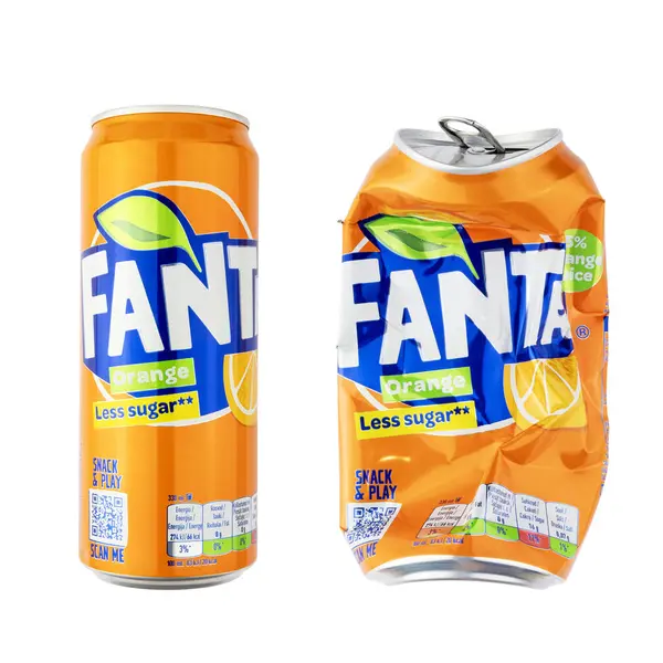 Vilnius Lithuania December 2023 Fanta Soft Drink Can New Crushed — Stock Photo, Image