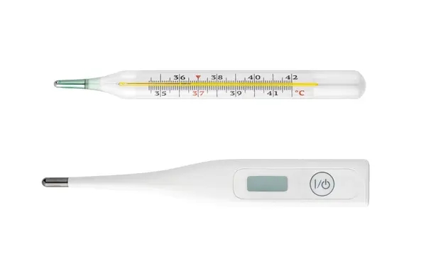 Medical Thermometer Electronic Old Mercury Measuring Body Temperature Isolated White — Stock Photo, Image