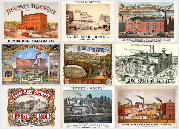 ヴィリニュス リトアニア 2024 本物の19世紀のアメリカのビール会社のポスター 醸造所広告コレクションデザインのセット ストック写真