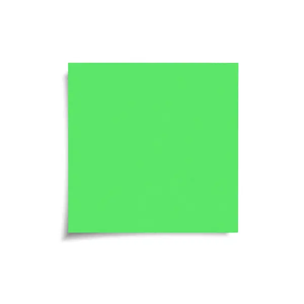 白い背景に隔離された影が付いている緑の粘着性があるノート コピー スペースが付いている前景の付着力のペーパー ストックフォト