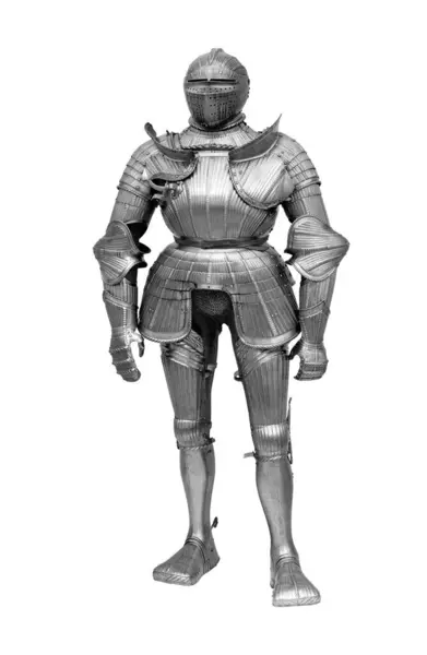 Middeleeuwse Full Body Ridder Harnas Geïsoleerd Witte Achtergrond Oude Metalen Stockfoto