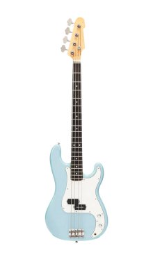 Beyaz arkaplanda izole edilmiş klasik elektro gitar, müzik aleti ön görünümü