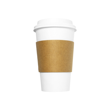 Boş karton etiket ile izole edilmiş paket kağıdı kahve fincanı.