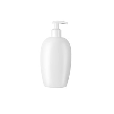 White blank dispenser bottle isolated on white background, cosmetic packaging mockup with copy space