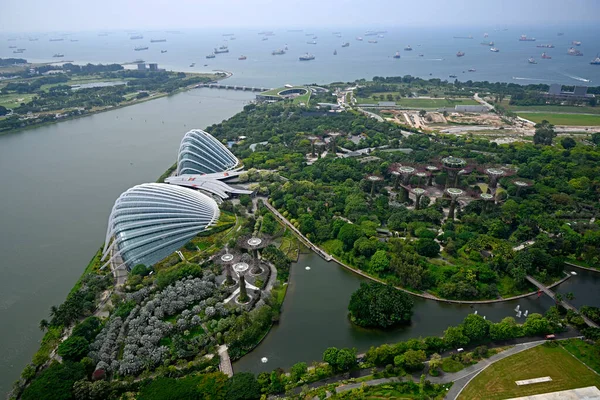 Singaore Flower Dome Cloud Forest Bâtiments Supertree Park Photo De Stock
