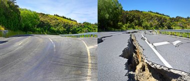 Kaikoura Depremi Hundalee Hills 'in tepesindeki hasar tamamen onarıldı. Fotoğraflar, Yeni Zelanda 'daki 7.8 şiddetindeki depremden önce ve bir yıl, bir ay ve bir gün sonra gösteriyor..