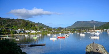 Picton, Yeni Zelanda - 13 Nisan 2025; Waikawa Körfezi ve yatlar Sonbaharda, Picton, Yeni Zelanda 