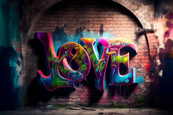 Love Word Written Brown Brick Wall ロイヤリティフリーのストック写真