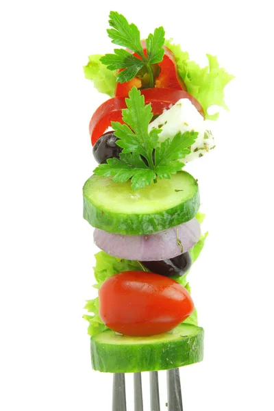 Friske Salatgrønnsaker Gaffel Isolert Hvit Gjennomsiktig Bakgrunn – stockfoto