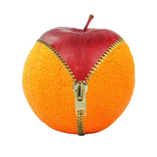 Hälsosam Kost Celluliter Kost Och Frukt Apple Orange Och Blixtlås — Stockfoto