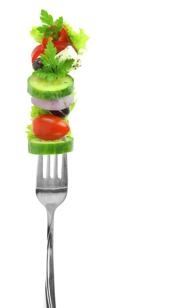 Čerstvá Salátová Zelenina Vidličce Izolované Bílém Průhledném Pozadí Stock Fotografie
