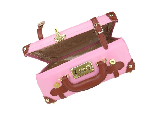Travel Bag Pink Open Empty Suitcase Isolated White Transparent Background — Stock Photo, Image