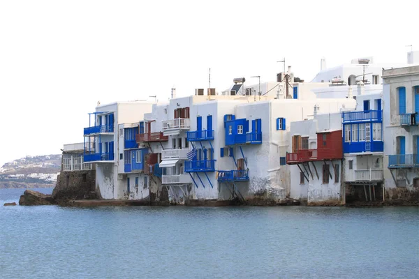 Μικρή Βενετία Μυκόνου Ελλάδα Απομονωμένη Λευκό Διαφανές Φόντο Εικόνα Αρχείου