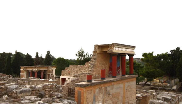 Knossos Paleis Archeologische Site Kreta Griekenland Geïsoleerd Witte Transparante Achtergrond Rechtenvrije Stockfoto's