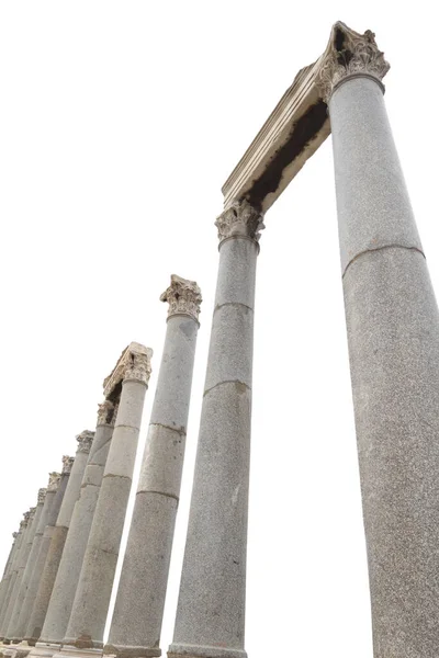 Oude Griekse Tempelpilaren Marmeren Zuilen Geïsoleerd Witte Transparante Achtergrond Hoge Stockfoto