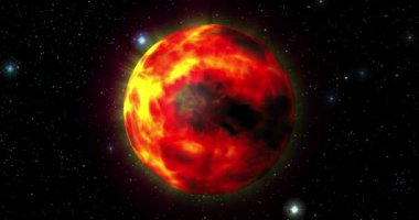 Uzak yıldızlarla çevrili kızgın güneş fırtınası. Uzayın karanlığı astronomik olayları betimliyor. Yıldız aktivitesi, derin uzay keşfi, kozmik gözlemler. Güneşin Göksel Gizemleri