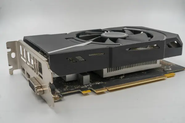 stock image High-performance gpu - Graphics Card. Cooling fan, pcie interface, multi-display support, electronic components, circuit board, desktop pc, gaming, computing, cooling system.